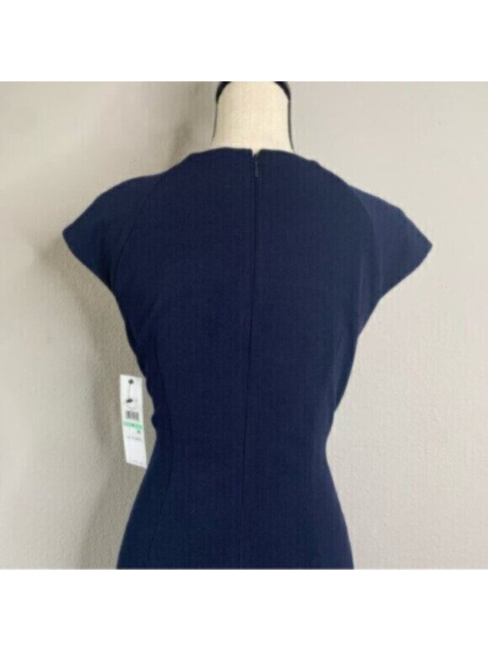 NWT Calvin Klein Navy Blue Side-Ruched Scuba Crepe Sheath Dress - Picture 13 of 17